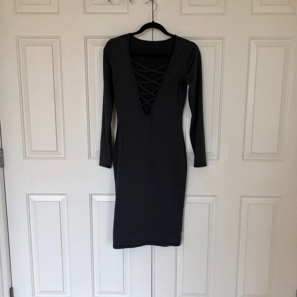 Long Sleeve Grey Midi Dress - Picture 2 of 4